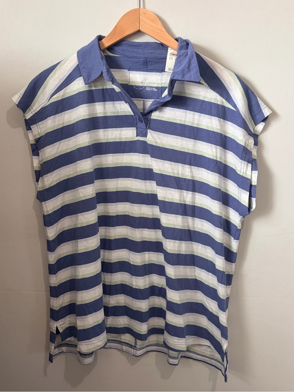 Aerie Happiest Oversized Polo T-Shirt NWT Medium Blue Green Striped Top - Picture 2 of 7